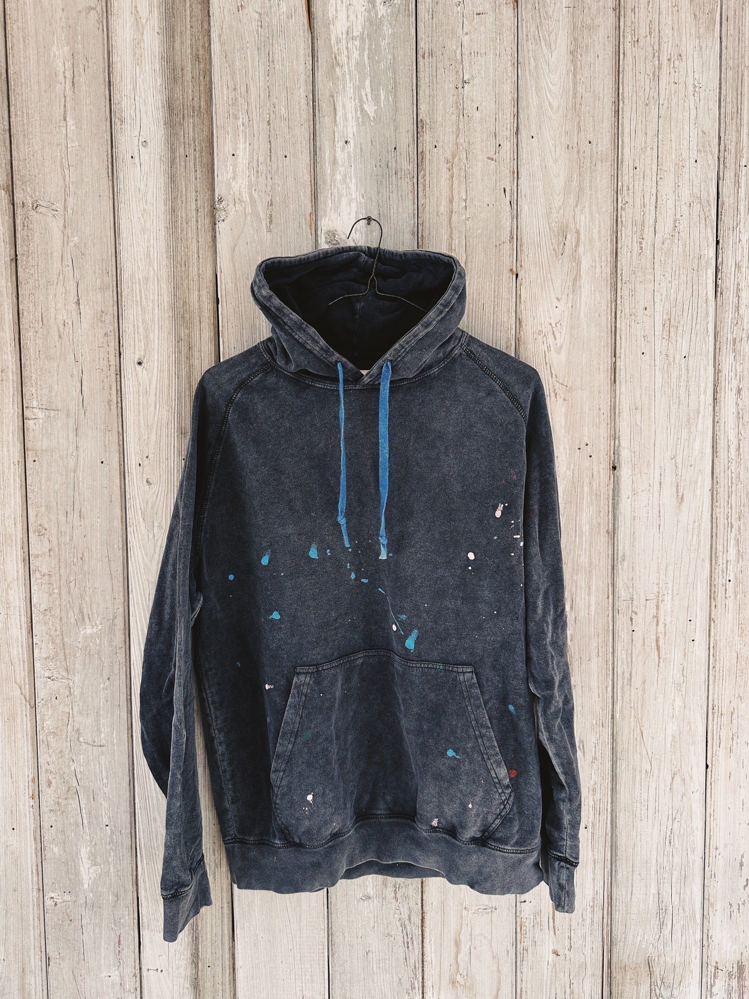 Reynisfjara Black Dyed Paint Splatter Camp Counselor Hoodie