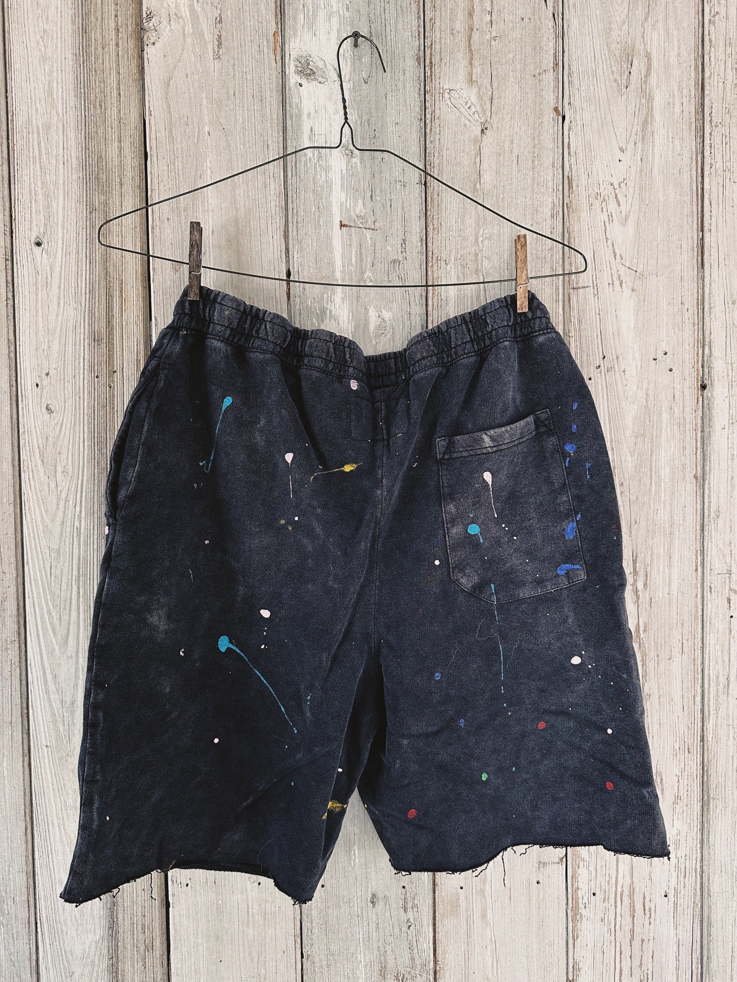 Reynisfjara Black Dyed Paint Splatter Cotton Sweat Short