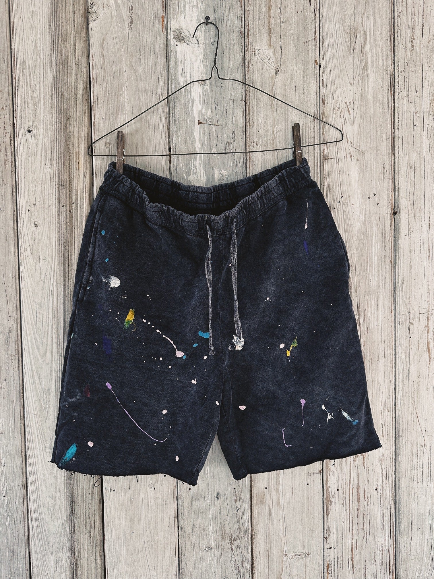 【美品】Reversible Painter Sweat Shorts Reynisfjara Black Dyed Paint Splatter Cotton Sweat Short – CAMP ISIDRO