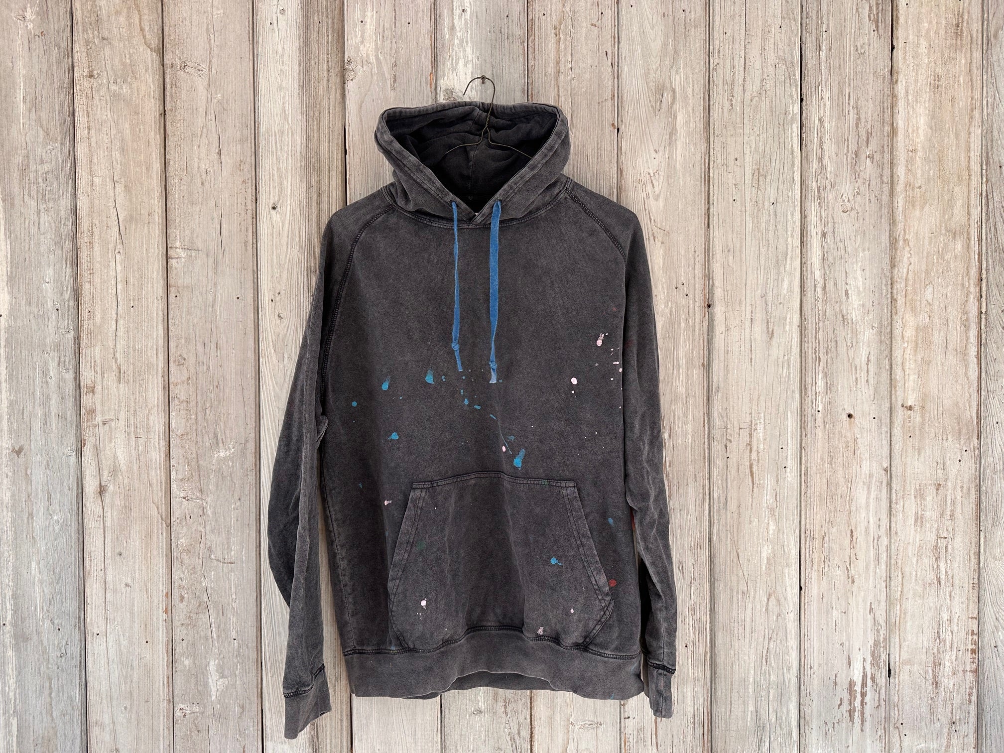 Reynisfjara Black Dyed Paint Splatter Camp Counselor Hoodie