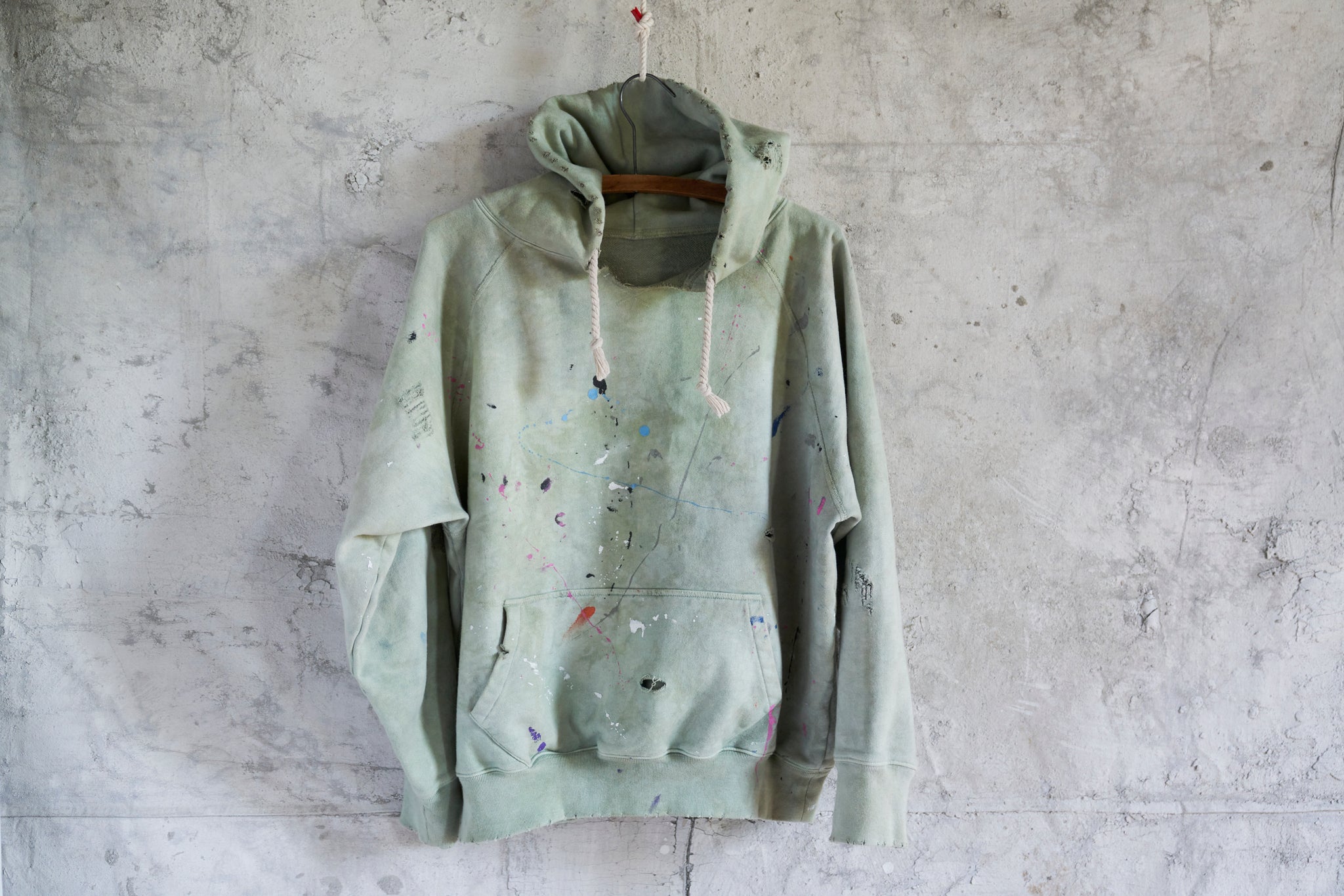 Army Green Dyed Paint Splatter Camp Counselor Hoodie