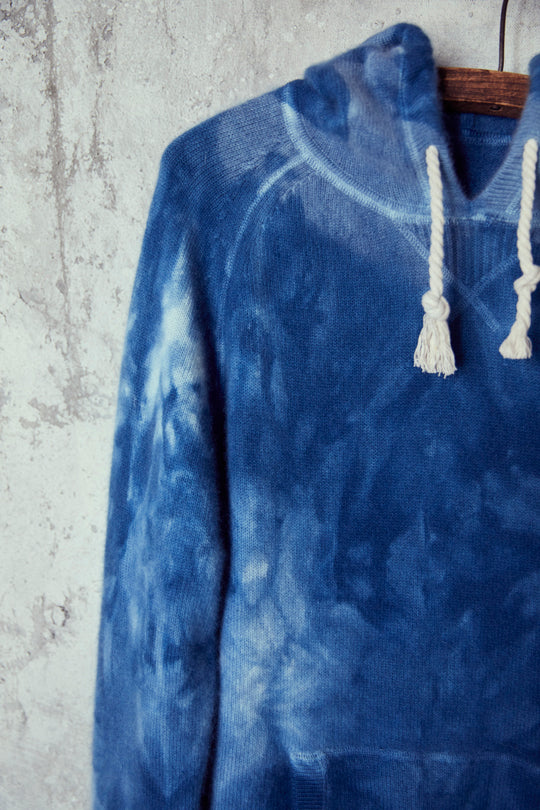 Dark Washed Indigo Dyed Cashmere Hoodie